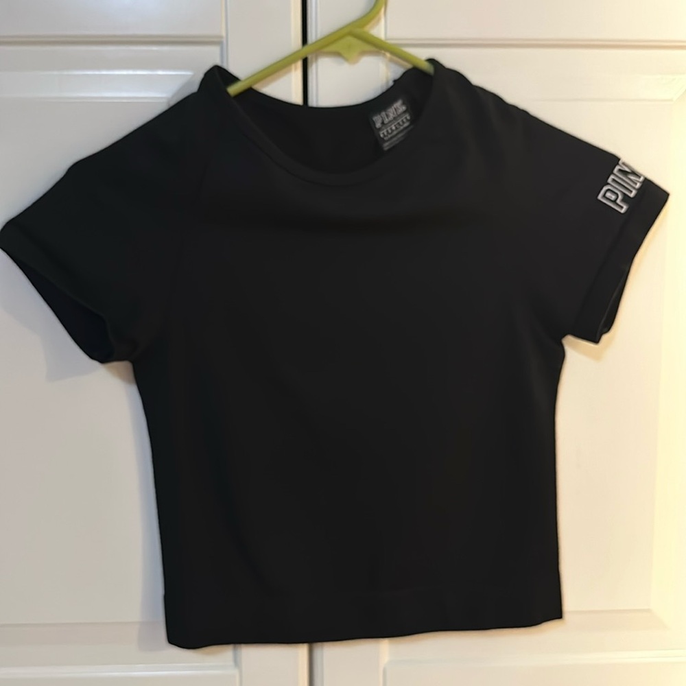 Pink by Victoria Secret black crop athletic top. Size small.